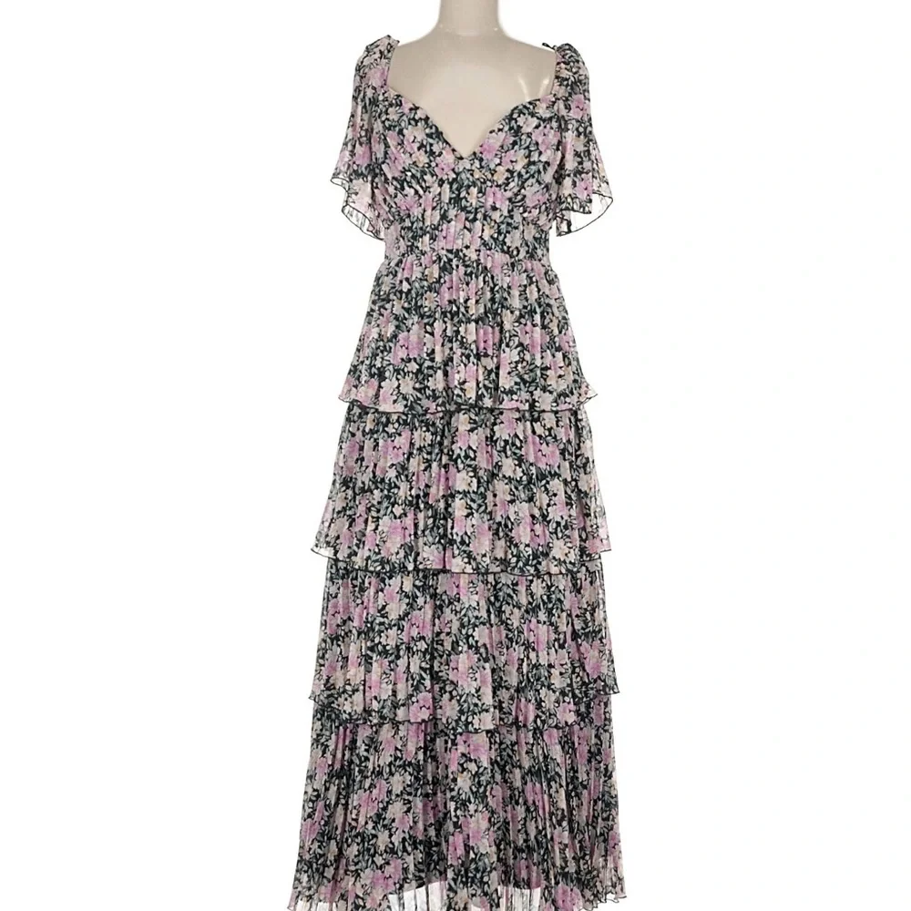 ASTR Gracelynn Tiered Short Sleeve Floral Maxi Dress. - Picture 2 of 6
